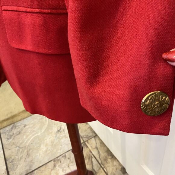 Vintage 1980s 100% Wool Red Lined Blazer Brass Buttons Women Sz 10 As Is - Picture 8 of 12